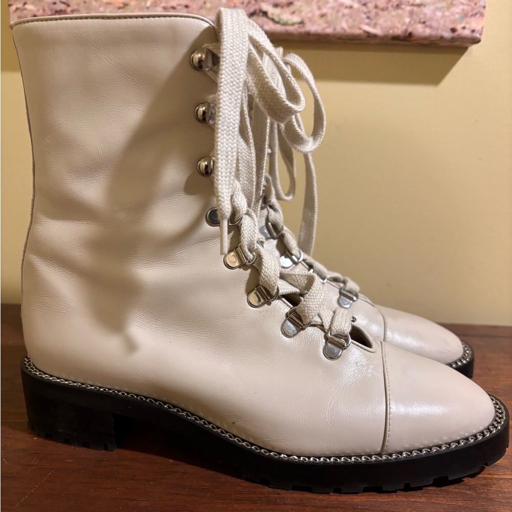 Stuart Weitzman Cream Leather Ankle Boots Size 7